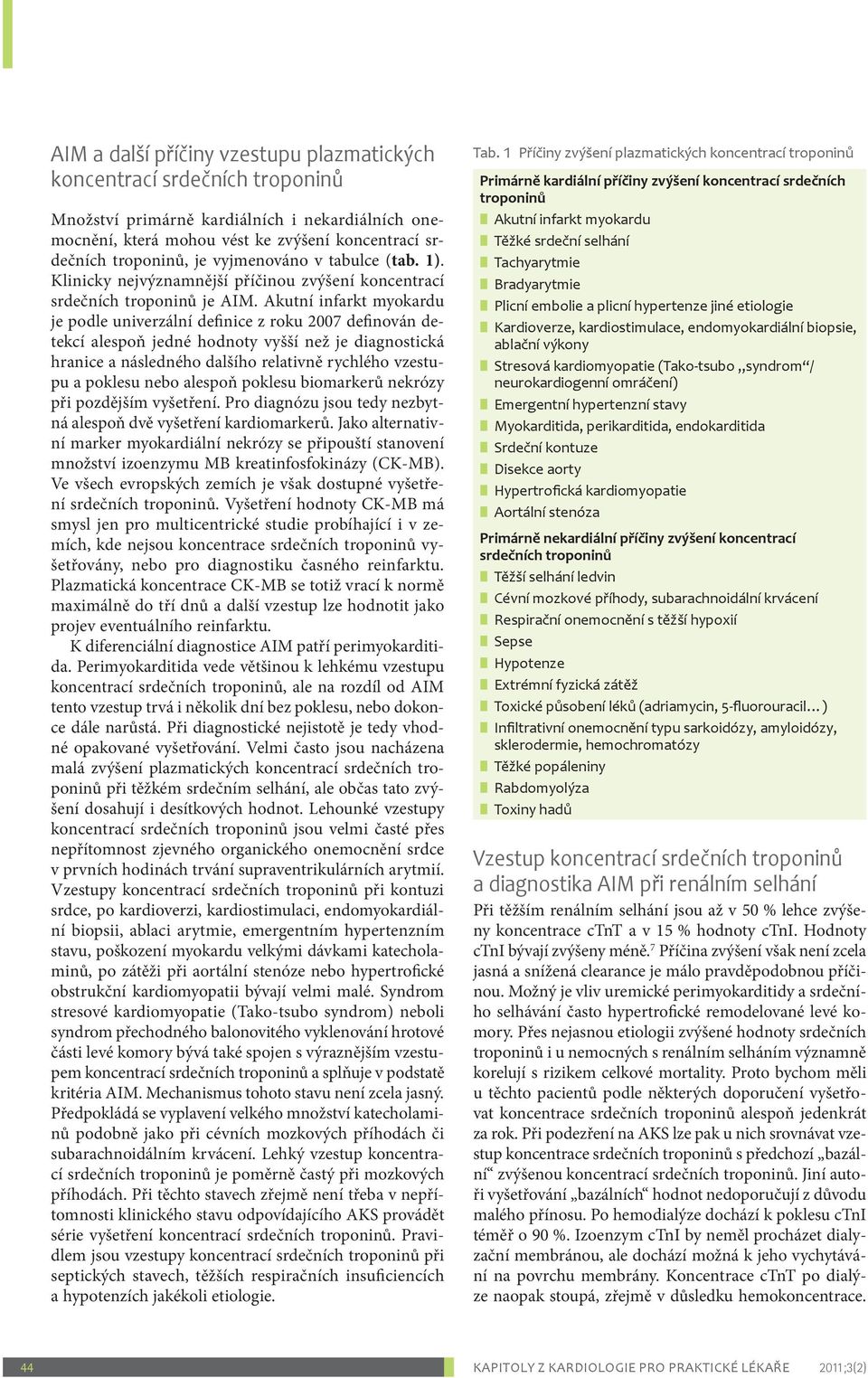 Akutní infarkt myokardu je podle univerzální definice z roku 2007 definován detekcí alespoň jedné hodnoty vyšší než je diagnostická hranice a následného dalšího relativně rychlého vzestupu a poklesu