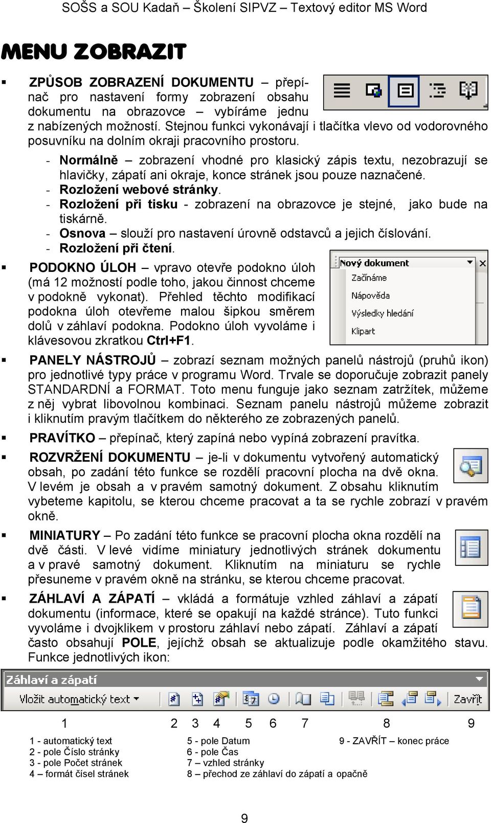 - Normálně zobrazení vhodné pro klasický zápis textu, nezobrazují se hlavičky, zápatí ani okraje, konce stránek jsou pouze naznačené. - Rozložení webové stránky.