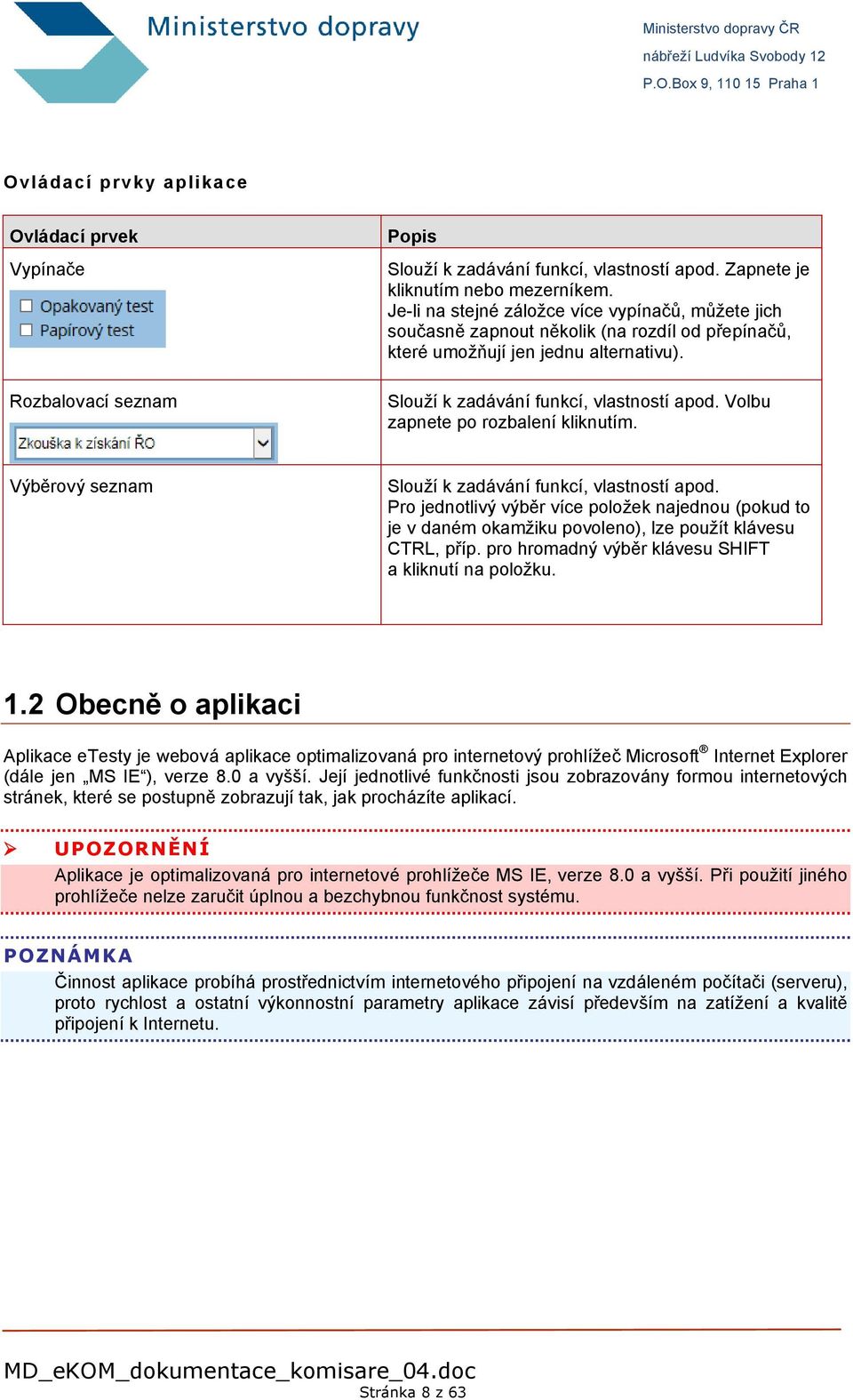 Rozbalovací seznam Slouží k zadávání funkcí, vlastností apod. Volbu zapnete po rozbalení kliknutím. Výběrový seznam Slouží k zadávání funkcí, vlastností apod.