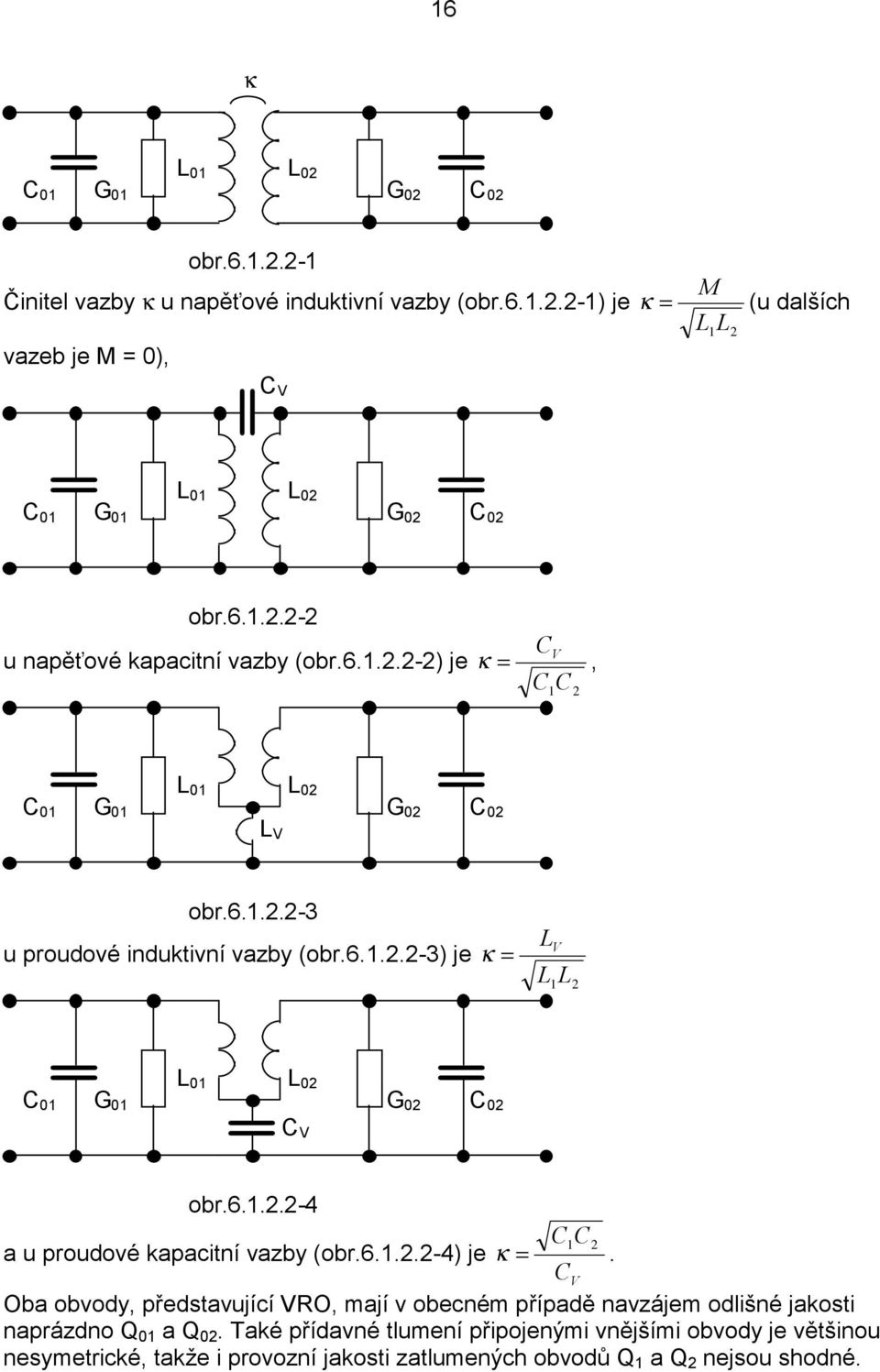 6...-4) je κ. Oba obvody, představující VRO, mají v obecném případě navzájem odlišné jakosti naprázdno Q a Q.