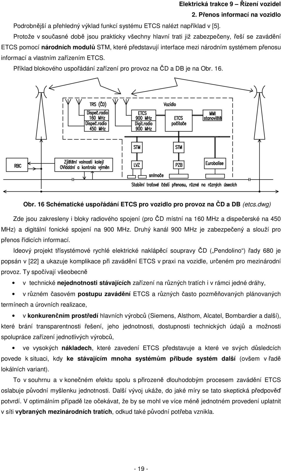 vlastním zařízením ETCS. Příklad blokového uspořádání zařízení pro provoz na ČD a DB je na Obr. 16. Obr. 16 Schématické uspořádání ETCS pro vozidlo pro provoz na ČD a DB (etcs.