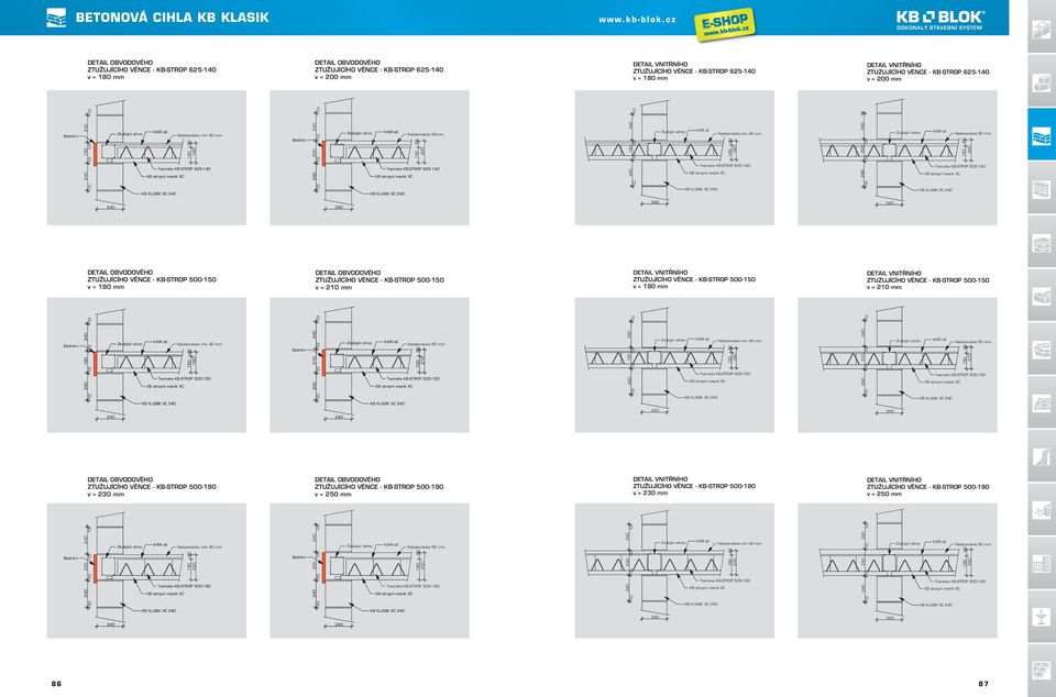 mm 10 60 200 Tvarovka KB-STROP 625-10 Tvarovka KB-STROP 625-10 Tvarovka KB-STROP 625-10 Tvarovka KB-STROP 625-10 KB KLASIK XC DETAIL OBVODOVÉHO ZTUŽUJÍCÍHO VĚNCE - KB-STROP 500-150 v = 190 mm KB