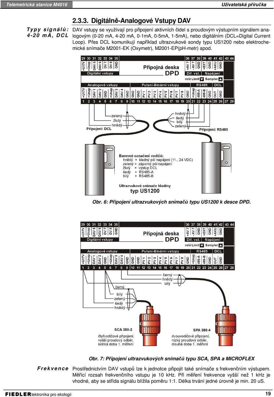 Current Loop). Přes DCL komunikují například ultrazvukové sondy typu US1200 nebo elektrochemické snímače M2001-EK (Oxymetr), M2001-EP(pH-metr) apod. Obr.