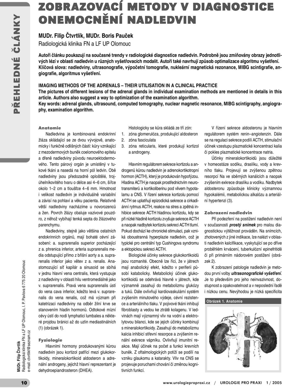 Podrobně jsou zmiňovány obrazy jednotlivých lézí v oblasti nadledvin u různých vyšetřovacích modalit. Autoři také navrhují způsob optimalizace algoritmu vyšetření.