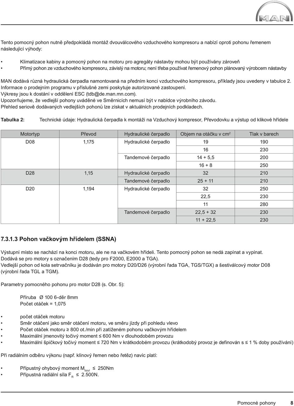 na předním konci vzduchového kompresoru, příklady jsou uvedeny v tabulce 2. Informace o prodejním programu v příslušné zemi poskytuje autorizované zastoupení.