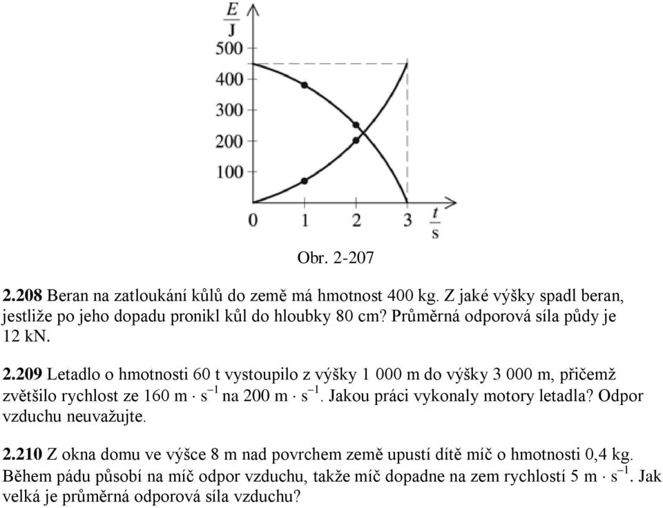 209 Letadlo o hmotnosti 60 t vystoupilo z výšky 1 000 m do výšky 3 000 m, přičemţ zvětšilo rychlost ze 160 m s 1 na 200 m s 1.