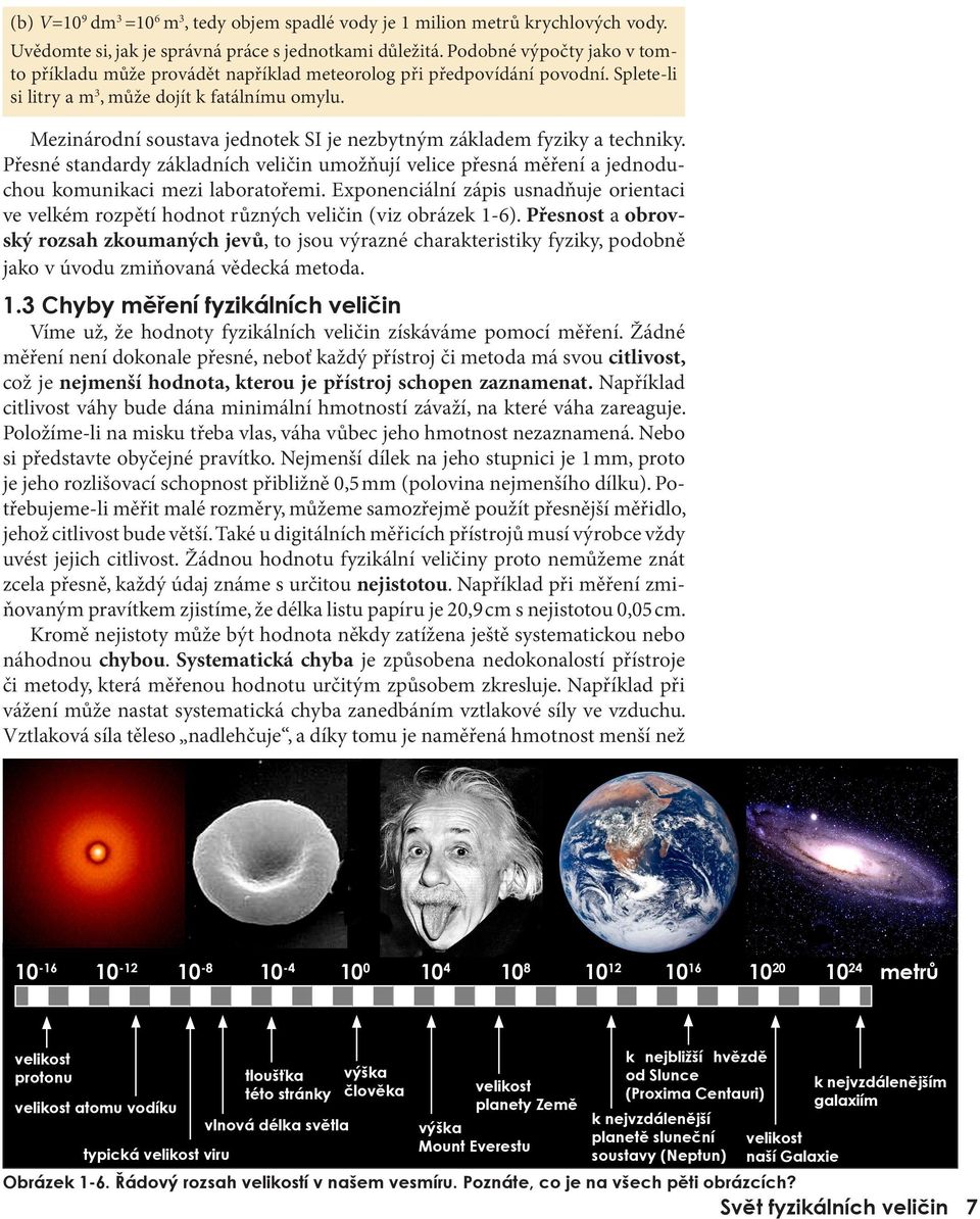 základních veličin umožňují velice přesná měření a jednoduchou komunikaci mezi laboratořemi Exponenciální zápis usnadňuje orientaci ve velkém rozpětí hodnot různých veličin (viz obrázek 1-6) Přesnost