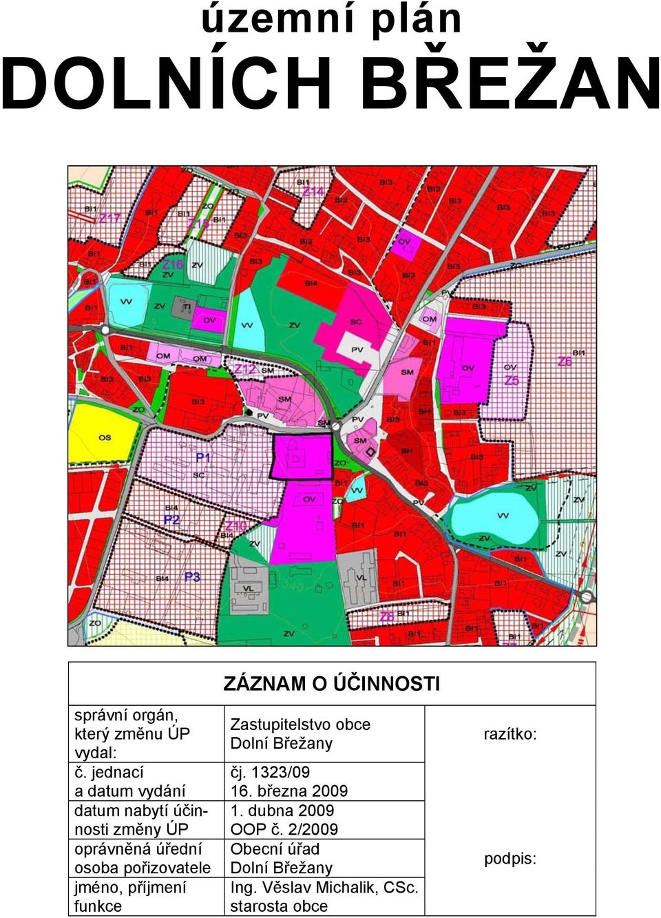 jméno, příjmení funkce ZÁZNAM O ÚČINNOSTI Zastupitelstvo obce Dolní Břežany čj. 1323/09 16.