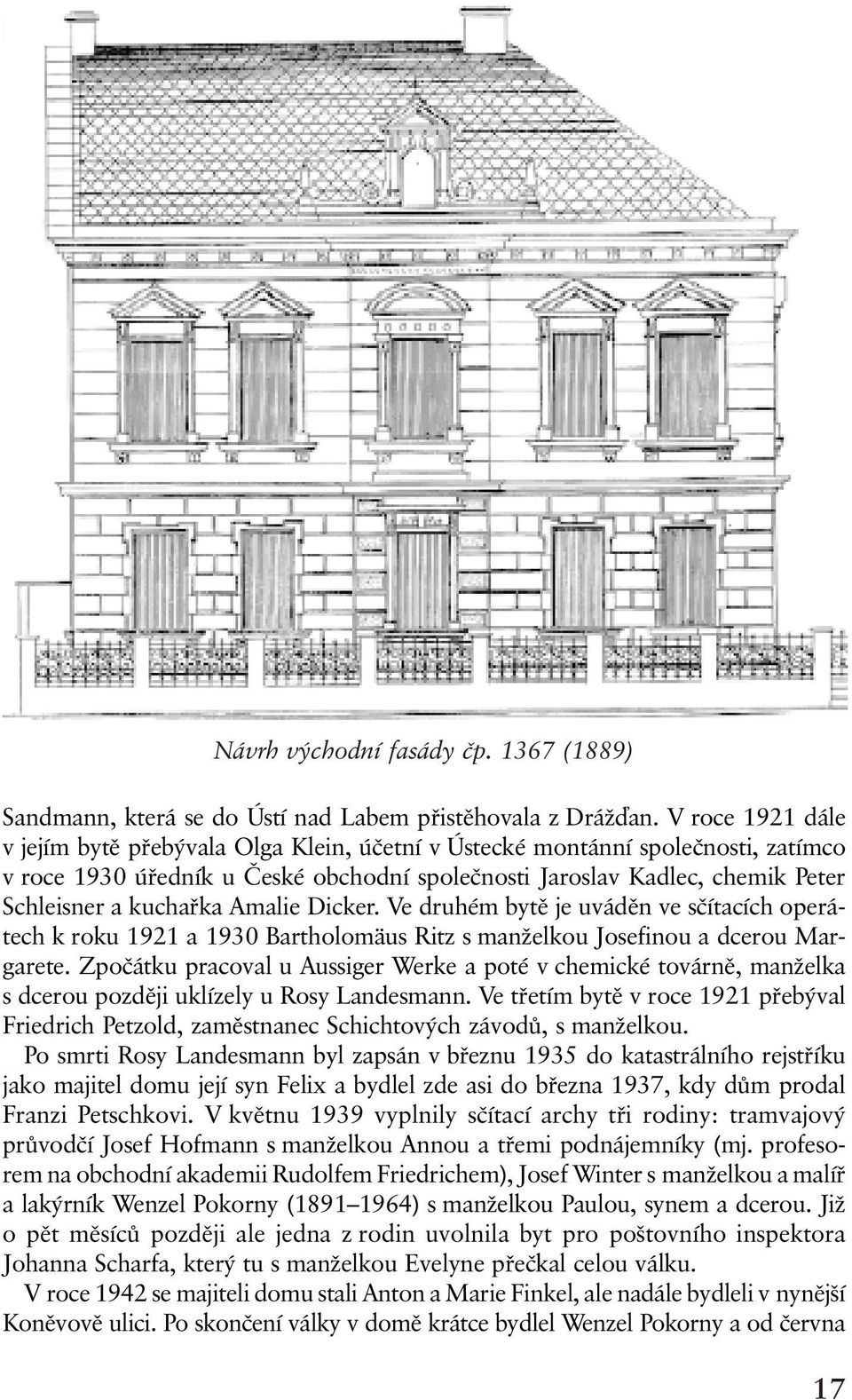 Amalie Dicker. Ve druhém bytì je uvádìn ve sèítacích operátech k roku 1921 a 1930 Bartholomäus Ritz s manželkou Josefinou a dcerou Margarete.