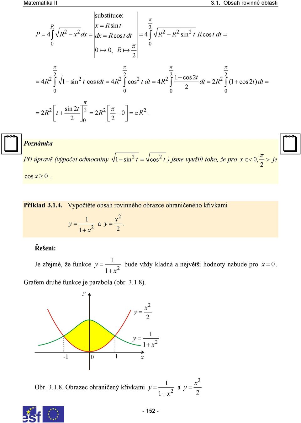 t ) jsme využili toho, že pro < 0, > je cos 0 Příkld 4 Vypočtěte osh rovinného orzce ohrničeného křivkmi y = + y = Řešení: Je zřejmé,