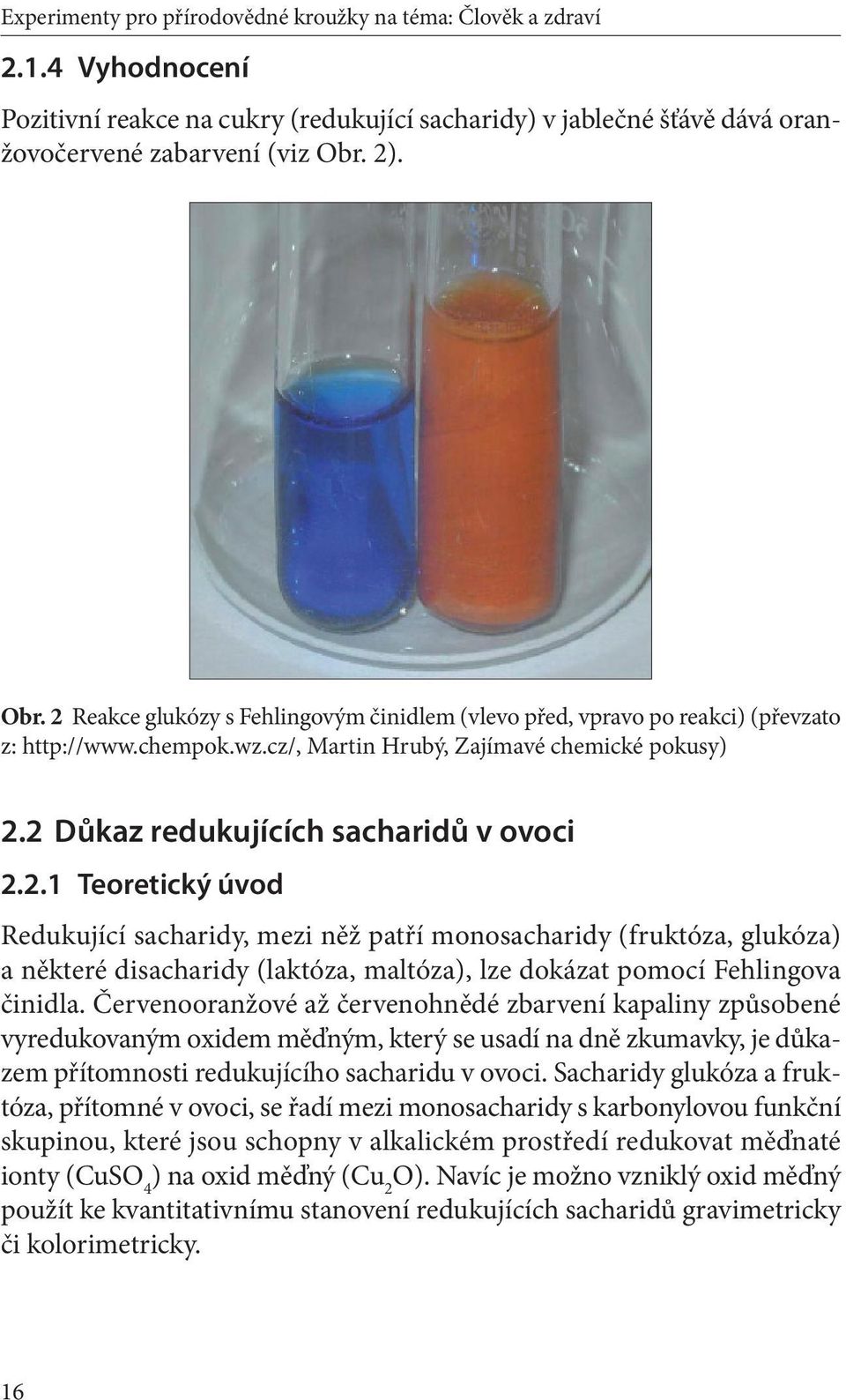 2 Důkaz redukujících sacharidů v ovoci 2.2.1 Teoretický úvod Redukující sacharidy, mezi něž patří monosacharidy (fruktóza, glukóza) a některé disacharidy (laktóza, maltóza), lze dokázat pomocí Fehlingova činidla.