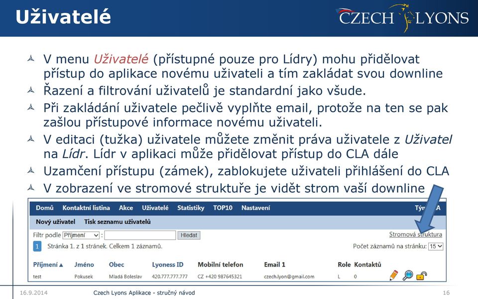 Při zakládání uživatele pečlivě vyplňte email, protože na ten se pak zašlou přístupové informace novému uživateli.