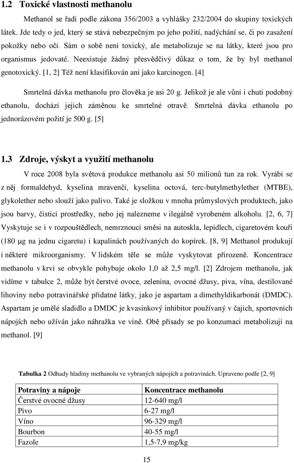 Neexistuje žádný přesvědčivý důkaz o tom, že by byl methanol genotoxický. [1, 2] Též není klasifikován ani jako karcinogen. [4] Smrtelná dávka methanolu pro člověka je asi 20 g.