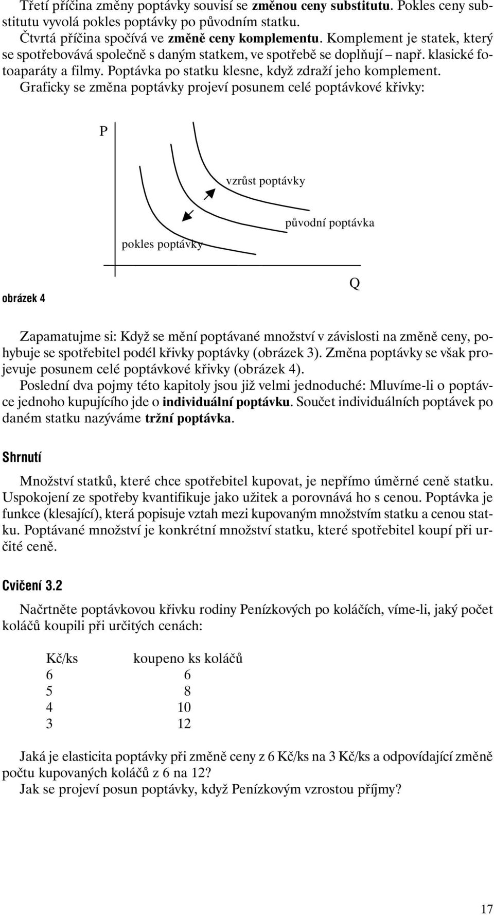 Graficky se změna poptávky projeví posunem celé poptávkové křivky: P vzrůst poptávky pokles poptávky původní poptávka obrázek 4 Q Zapamatujme si: Když se mění poptávané množství v závislosti na změně