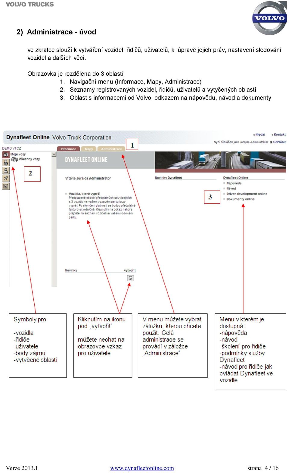 Navigační menu (Informace, Mapy, Administrace) 2.