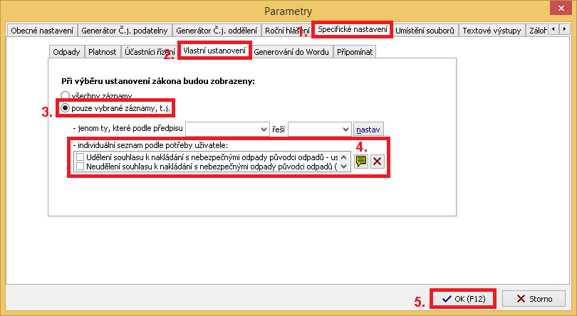 Obr. 2: Nastavení parametrů programu ESPI8 pro online komunikaci se systémem ISPOP Nastavení vlastních ustanovení Pro optimální fungování programu a správnou identifikaci spisu ve smyslu označení