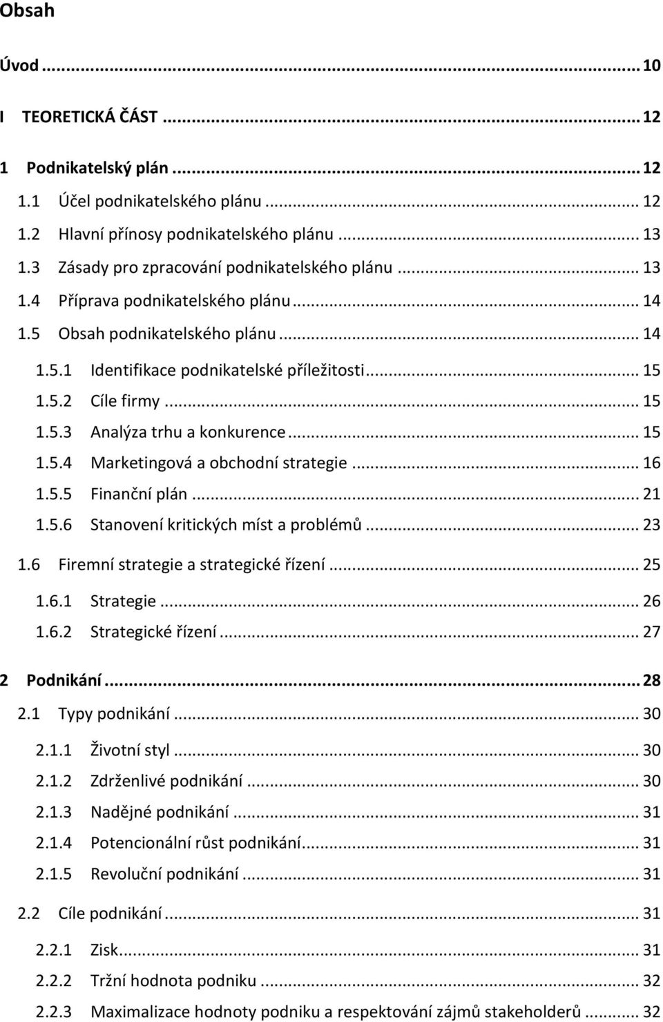 .. 16 1.5.5 Finanční plán... 21 1.5.6 Stanovení kritických míst a problémů... 23 1.6 Firemní strategie a strategické řízení... 25 1.6.1 Strategie... 26 1.6.2 Strategické řízení... 27 2 Podnikání.