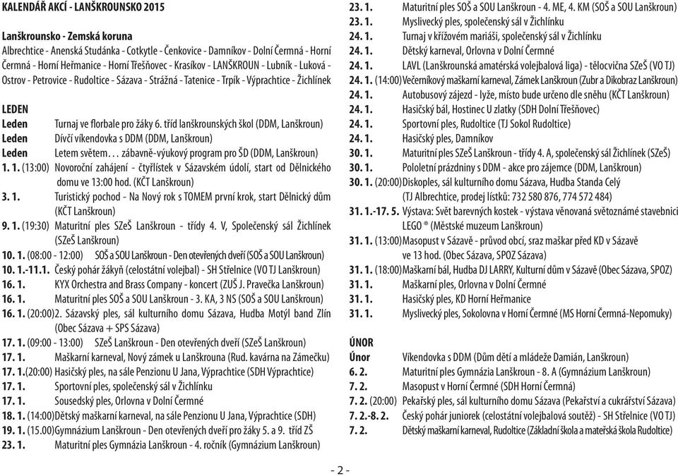 tříd lanškrounských škol (DDM, Lanškroun) Leden Dívčí víkendovka s DDM (DDM, Lanškroun) Leden Letem světem zábavně-výukový program pro ŠD (DDM, Lanškroun) 1.