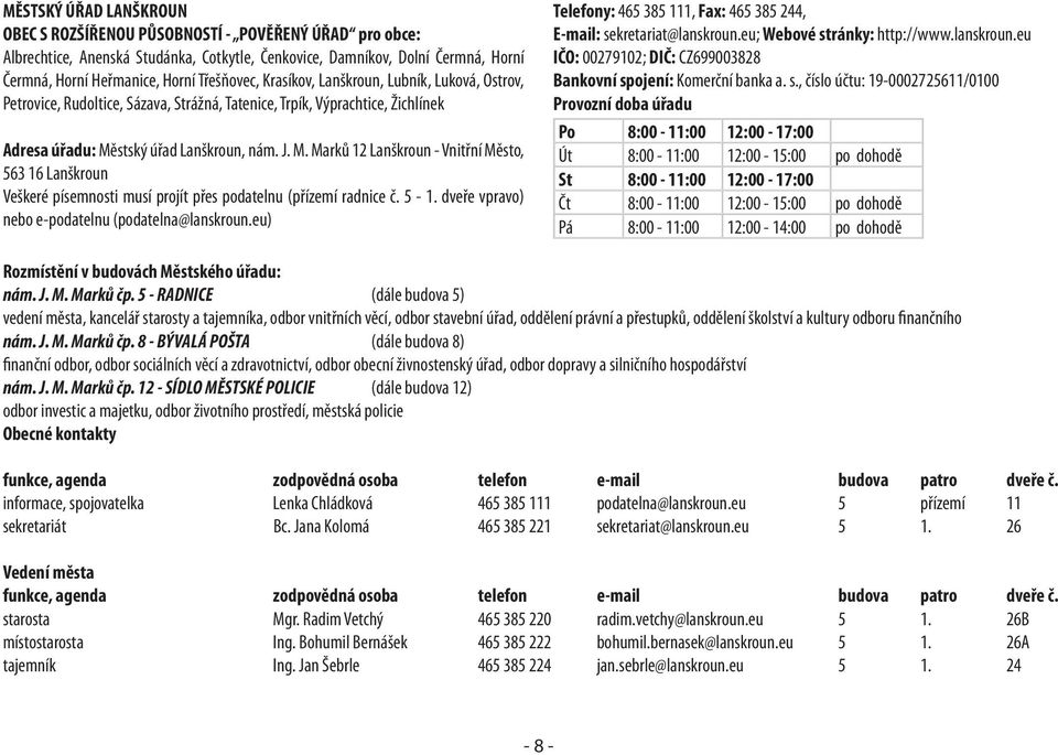 stský úřad Lanškroun, nám. J. M. Marků 12 Lanškroun - Vnitřní Město, 563 16 Lanškroun Veškeré písemnosti musí projít přes podatelnu (přízemí radnice č. 5-1.