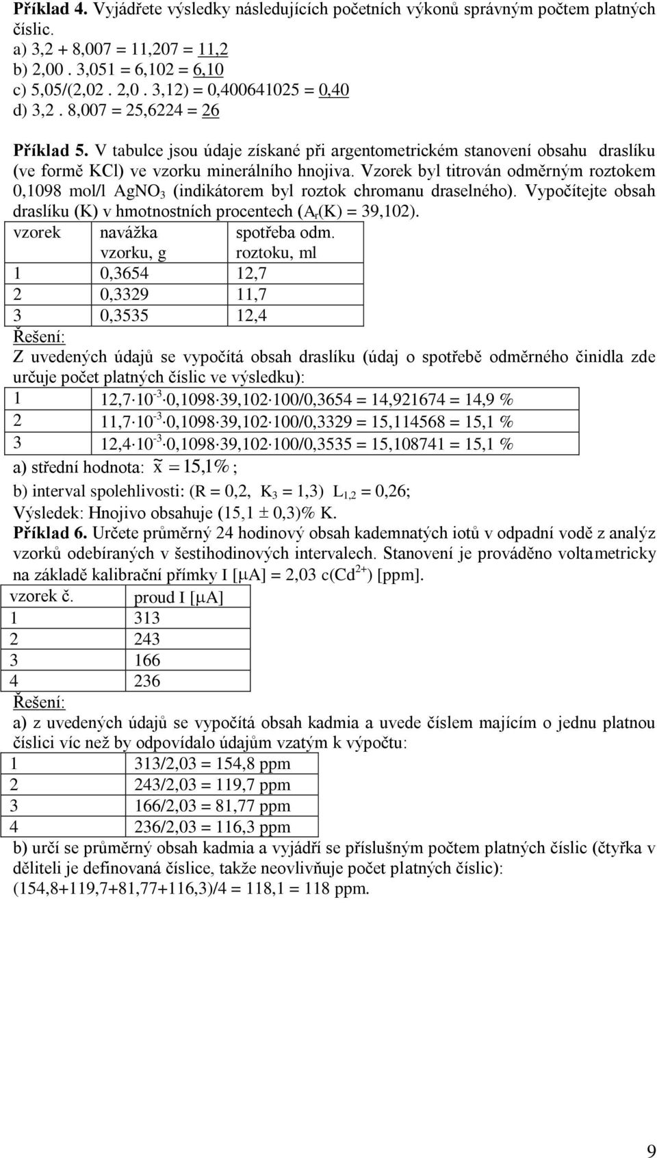 Vzorek byl titrován odměrným roztokem 0,1098 mol/l AgNO 3 (indikátorem byl roztok chromanu draselného). Vypočítejte obsah draslíku (K) v hmotnostních procentech (A r (K) = 39,102).