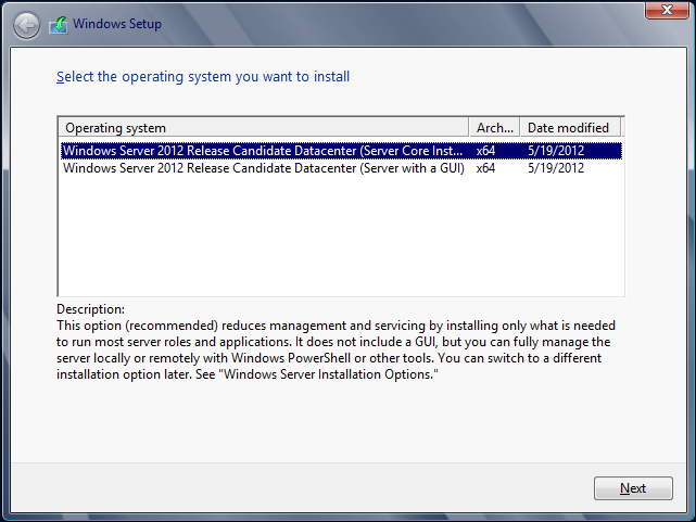 Windows Server 2012 možnosti nasazení Server Core Výchozí instalační volba RSAT pro vzdálenou GUI správu PowerShell podpora s více než