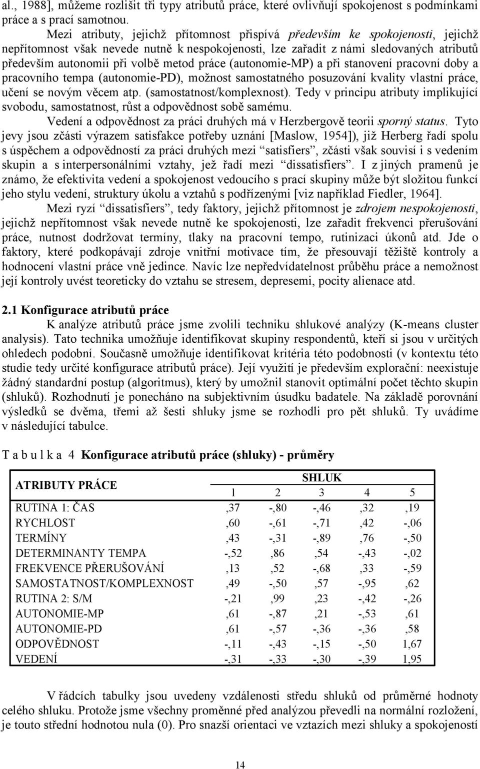 metod práce (autonomie-mp) a při stanovení pracovní doby a pracovního tempa (autonomie-pd), možnost samostatného posuzování kvality vlastní práce, učení se novým věcem atp. (samostatnost/komplexnost).