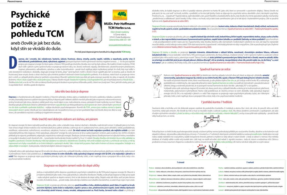 bychom mohli vyjmenovat všechny negativní emoce ) - to vše jsou typické projevy pro stagnaci energie Qi, která spolu s hlenem TAN postihuje dnešního člověka více než by bylo zdrávo.