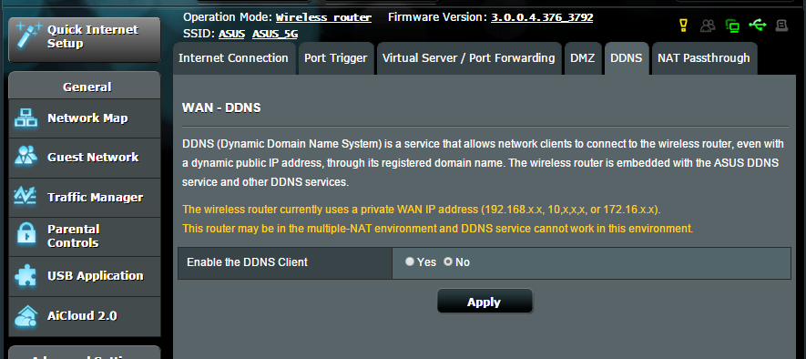 4.3.5 DDNS Nastavení DDNS (Dynamic DNS) vyžaduje přístup ke směrovači z místa mimo síť prostřednictvím poskytované služby ASUS DDNS nebo jiné služby DDNS. Pokyny pro nastavení DDNS: 1.