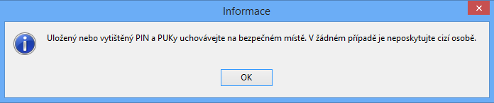 9. Vyskočí informační dialogové okno a za ním opět další potvrzovací okno. Potvrďte jej volbou Ano. Nyní je token připraven k použití. 10.