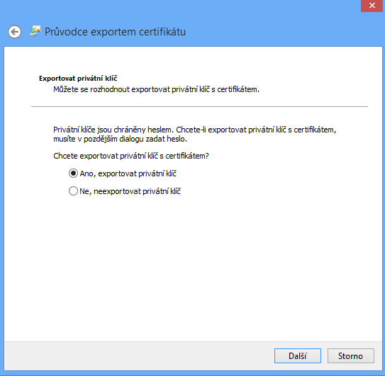 6.2. Zvolte možnost exportování privátního klíče.