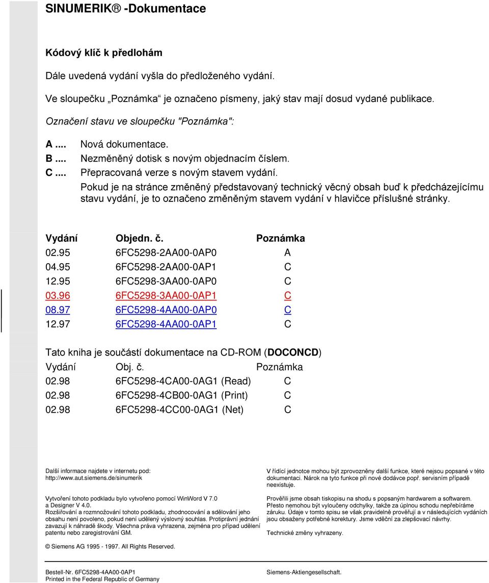 98 6FC5298-4CC-AG1 (Net) C Další informace najdete v internetu pod: http://www.aut.siemens.de/sinumerik a Designer V 4..!" #! "$ $!$!! % # # " #& " patentu nebo zaregistrování GM. # $ " ' & #!