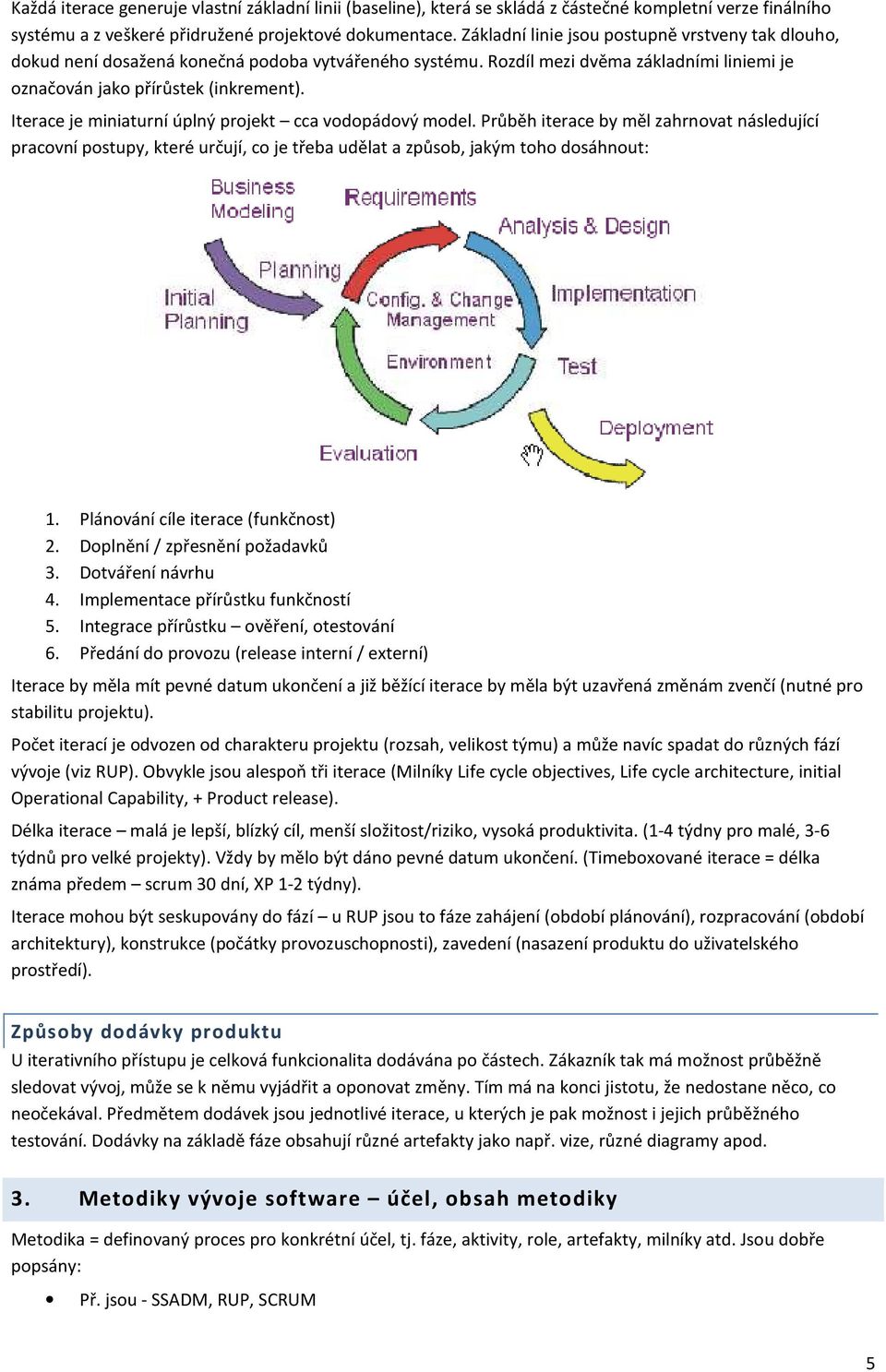 Iterace je miniaturní úplný projekt cca vodopádový model. Průběh iterace by měl zahrnovat následující pracovní postupy, které určují, co je třeba udělat a způsob, jakým toho dosáhnout: 1.