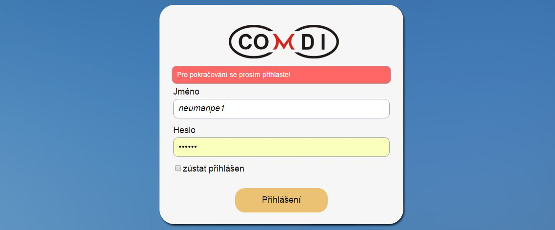 2. JAK SE PŘIHLÁSIT DO COMDI 8.0 2.1. Přihlašovací údaje Přihlašovací údaje vám přijdou na email po předchozí domluvě s administrátorem RCV a úspěšné registraci.