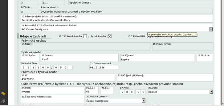 Přejmenování názvu projektu v Žádosti o dotaci Opět je zobrazena informace, že Žádost o dotaci byla