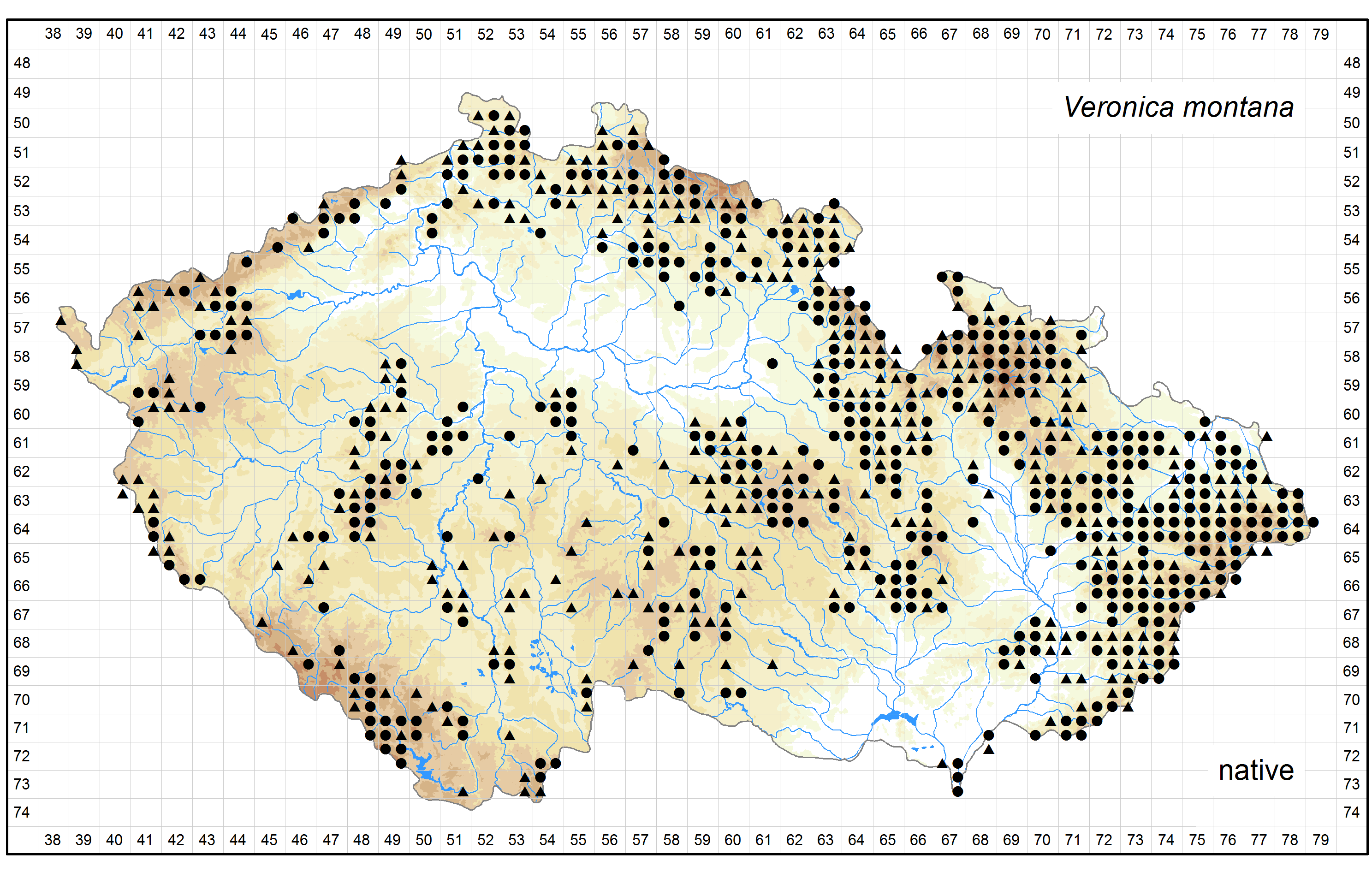 Distribution of Veronica montana in the Czech Republic Author of the map: Jiří Danihelka Map produced on: 12-05-2016 Database records used for producing the distribution map of Veronica montana