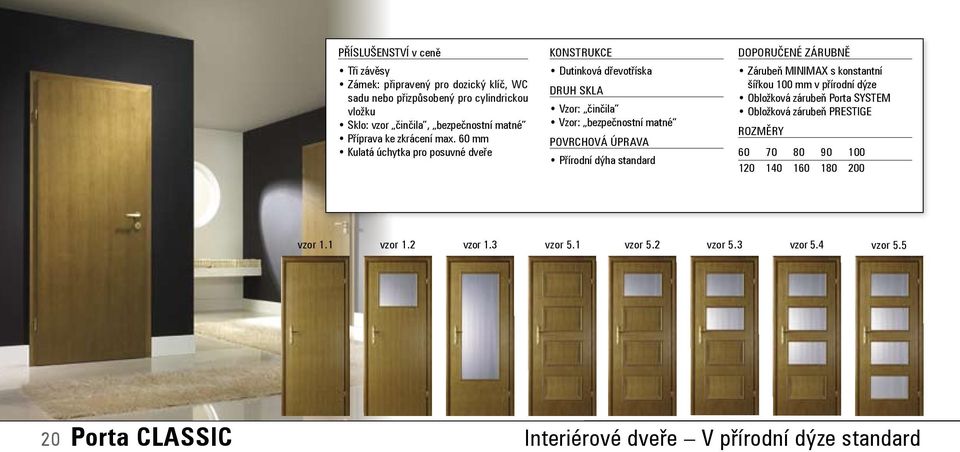 60 mm Kulatá úchytka pro posuvné dveře Dutinková dřevotříska Vzor: činčila Vzor: bezpečnostní matné Přírodní dýha standard Zárubeň MINIMAX