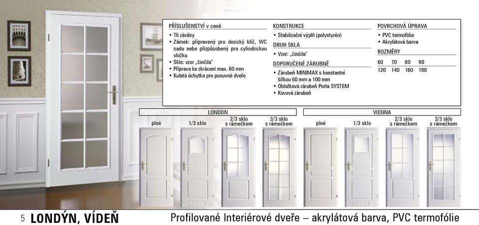 60 mm Kulatá úchytka pro posuvné dveře Zárubeň MINIMAX s konstantní šířkou 60 mm a 100 mm Obložková zárubeň Porta SYSTEM Kovová zárubeň PVC