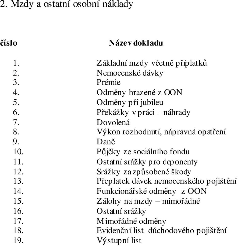 Dan 0. Pjky ze sociálního fondu. Ostatní srážky pro deponenty. Srážky za zpsobené škody.