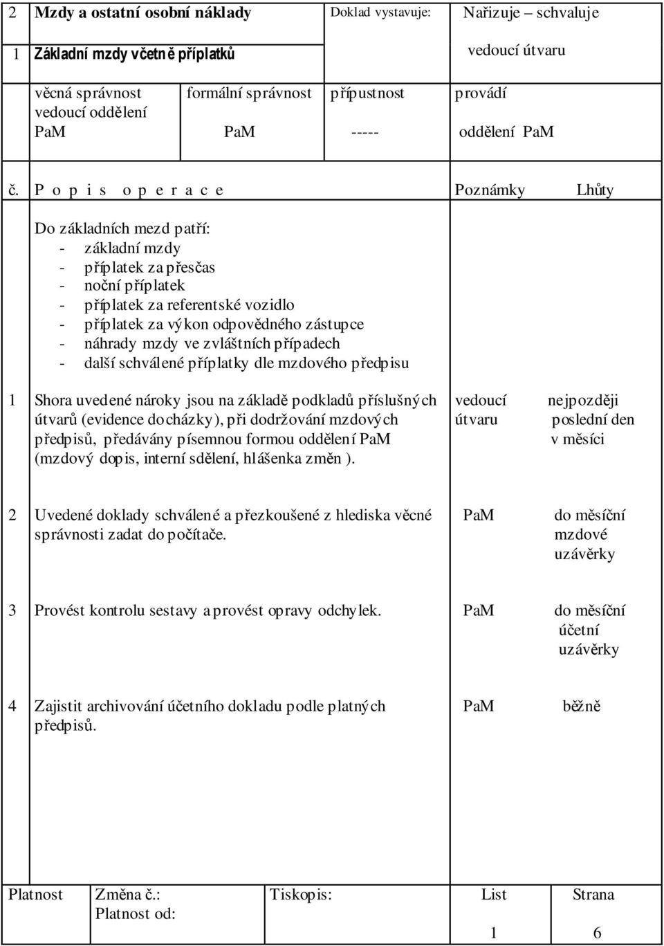 jsou na základ podklad píslušných útvar (evidence docházky), pi dodržování mzdových pedpis, pedávány písemnou formou oddlení (mzdový dopis, interní sdlení, hlášenka zmn ).