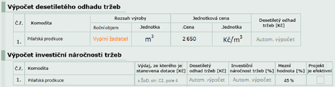 Hodnocení aspektu efektivnosti - operace 8.6.2 Operace 8.6.2 Technické vybavení dřevozpracujících provozoven Formulář pro výpočet bude součástí Žádosti o dotaci.