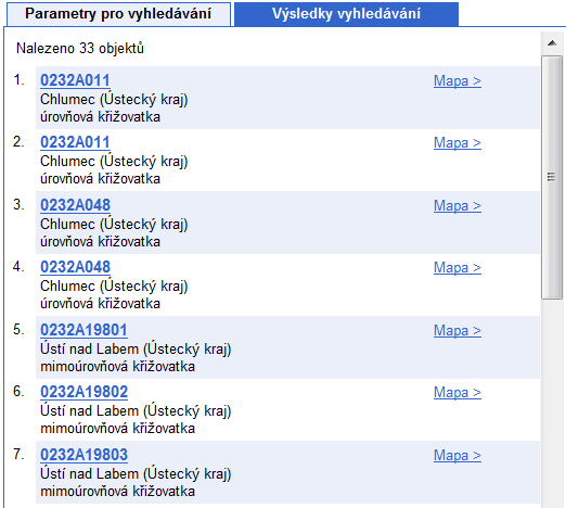 číselníků. V níže uvedeném případě byla zvolena silnice I. třídy číslo 30.