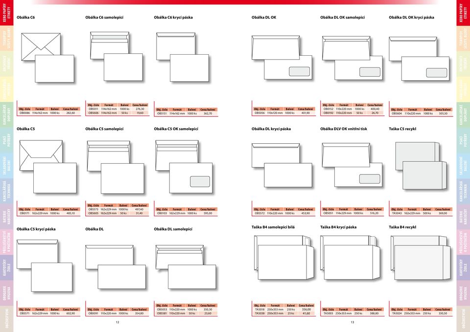 110x220 mm 1000 ks 505,50 Obálka C5 Obálka C5 samolepicí Obálka C5 OK samolepicí Obálka DL krycí páska Obálka DLV OK vnitřní tisk Taška C5 recykl balení OB0171 162x229 mm 1000 ks 485,10 balení OB5573