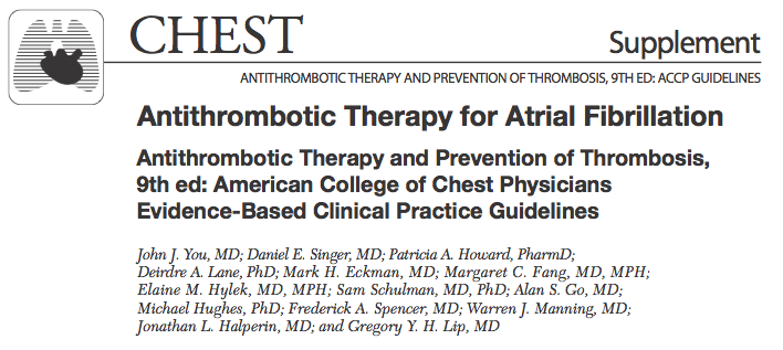 Antithrombotic Therapy for Atrial Fibrillation: Antithrombotic Therapy and Prevention of Thrombosis, 9 th ed: American College of Chest Physicians (ACCP)