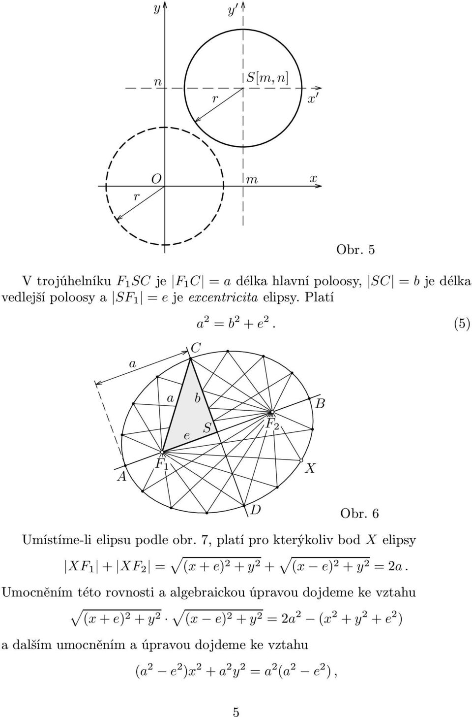 platí a C a = b + e. (5) a b B e S F A F 1 X D Obr. 6 Umístíme-li elipsu podle obr.