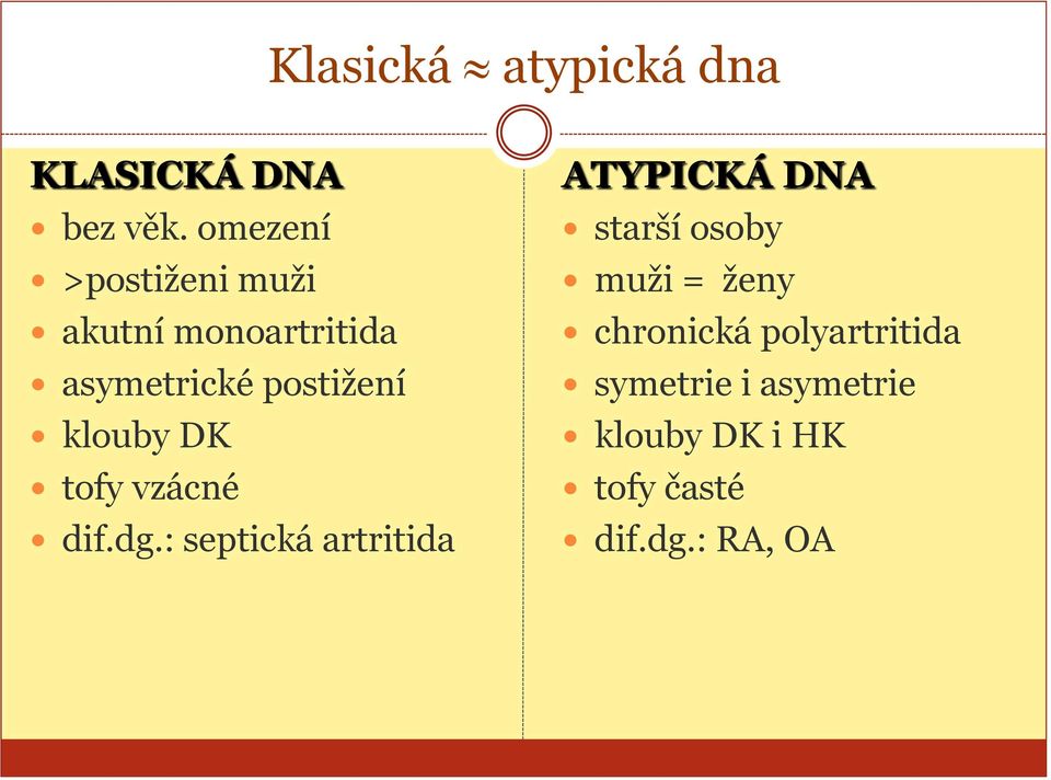 klouby DK tofy vzácné dif.dg.