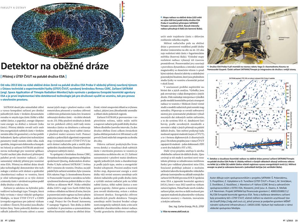 Detektor na oběžné dráze Přístroj z ÚTEF ČVUT na palubě družice ESA Od roku 2013 létá na nízké oběžné dráze Země na palubě družice ESA Proba-V vědecký přístroj navržený týmem z Ústavu technické a