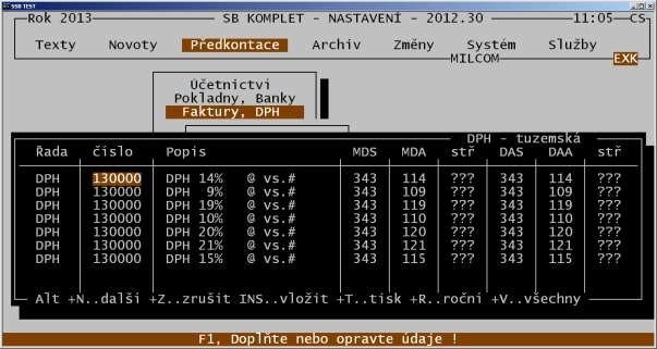 Doplňte hodnoty snížené sazby a pokračujte obdobně jako u základní sazby.