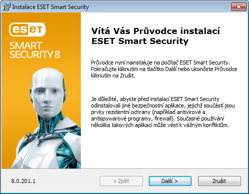 Instalace ESET Smart Security obsahuje komponenty, které nemusí být kompatibilní s ostatními antivirovými produkty nainstalovanými na počítači.