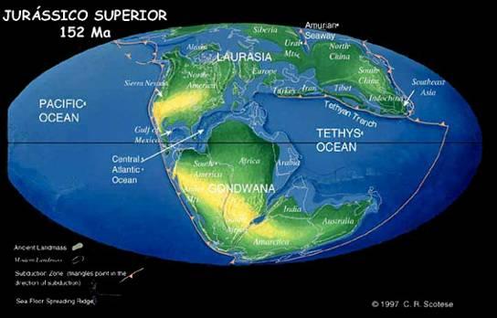 Geologický vývoj Laurasie od ní se oddělila severoamerická litosférická deska (jádro: kanadský