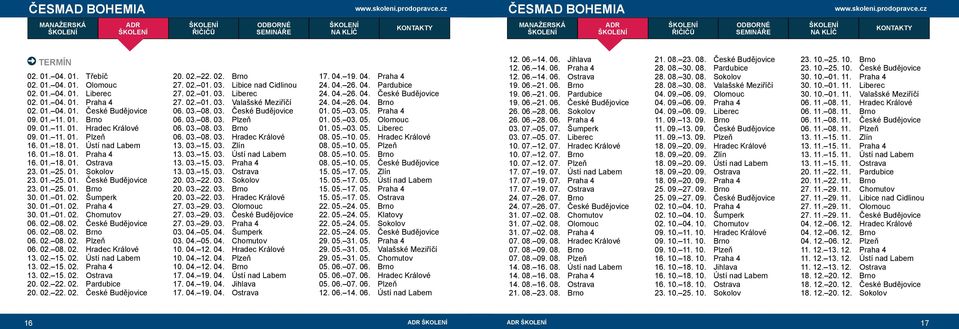 01. 01. 02. Chomutov 06. 02. 08. 02. České Budějovice 06. 02. 08. 02. Brno 06. 02. 08. 02. Plzeň 06. 02. 08. 02. Hradec Králové 13. 02. 15. 02. Ústí nad Labem 13. 02. 15. 02. Praha 4 13. 02. 15. 02. Ostrava 20.